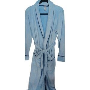 Nautica Blue Plush Shawl Collar Bathrobe Size S/M Preppy Cozy Classic Loungewear